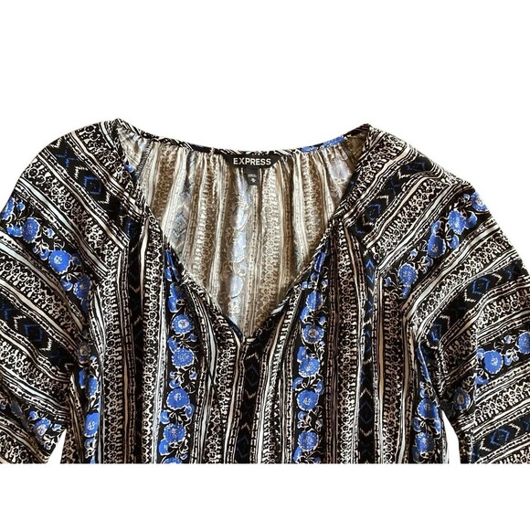 Express Long Sleeve Bohemian Tunic Top Floral Blouse Women’s Size Medium - Picture 3 of 3